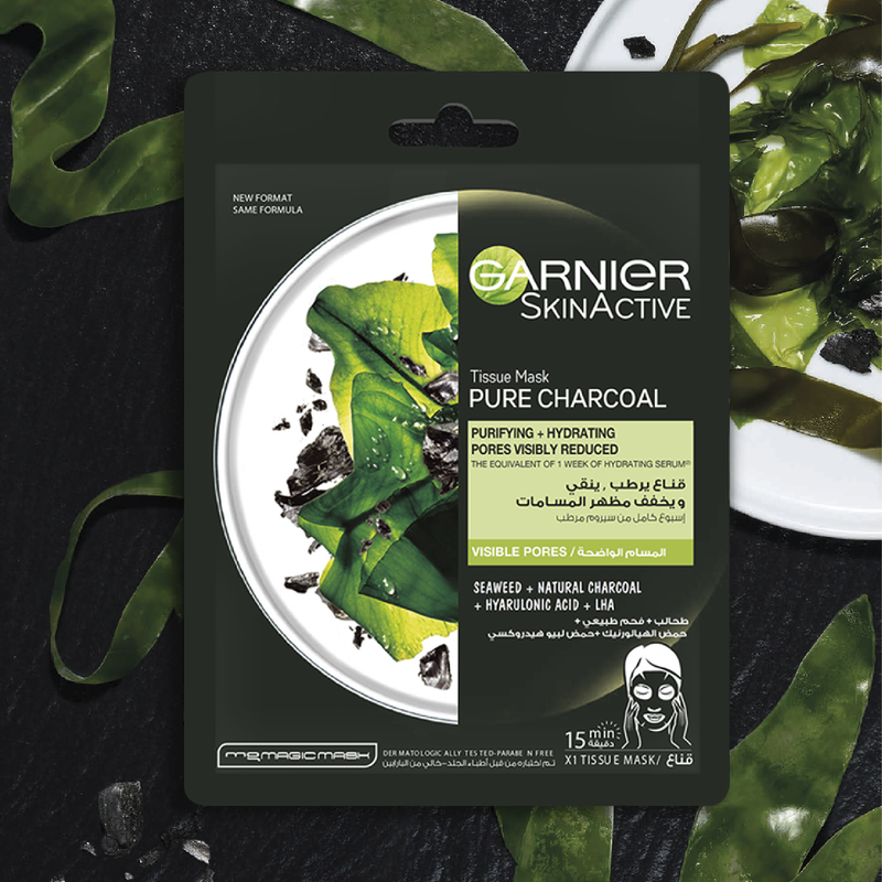 Garnier Tissue Mask - Pure Charcoal / Black Algae + Hyaluronic Acid / All Skin Type