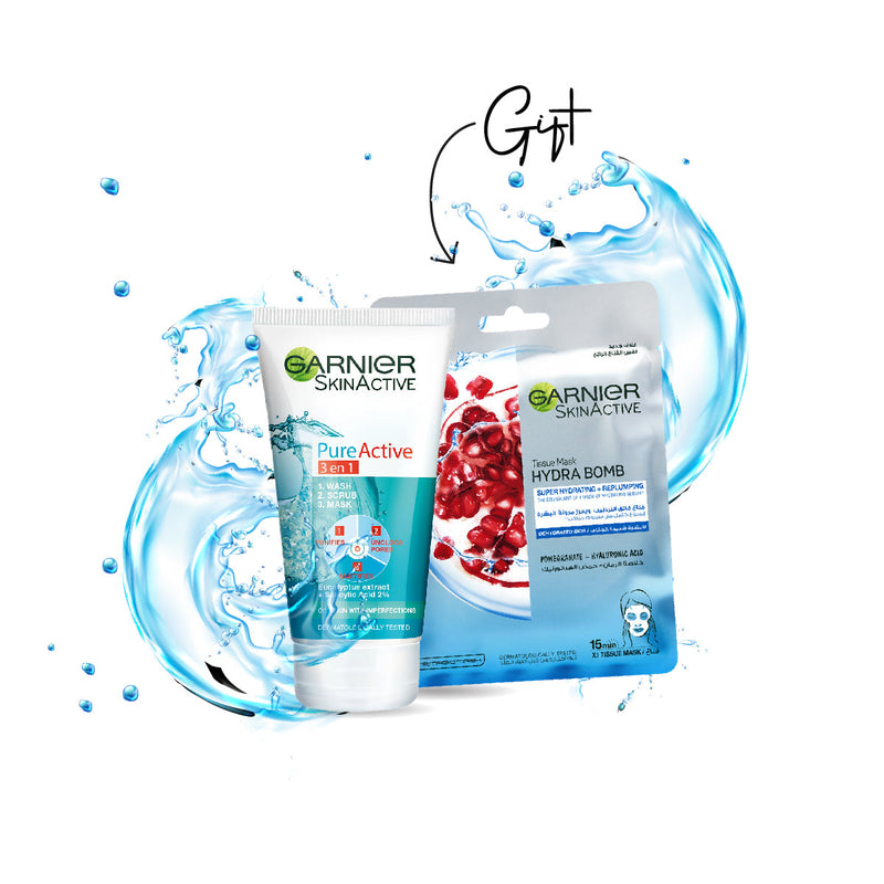 Tissue Mask Hydra Bomb Pomegranate + Pure Active 3in1 Face Wash Bundle